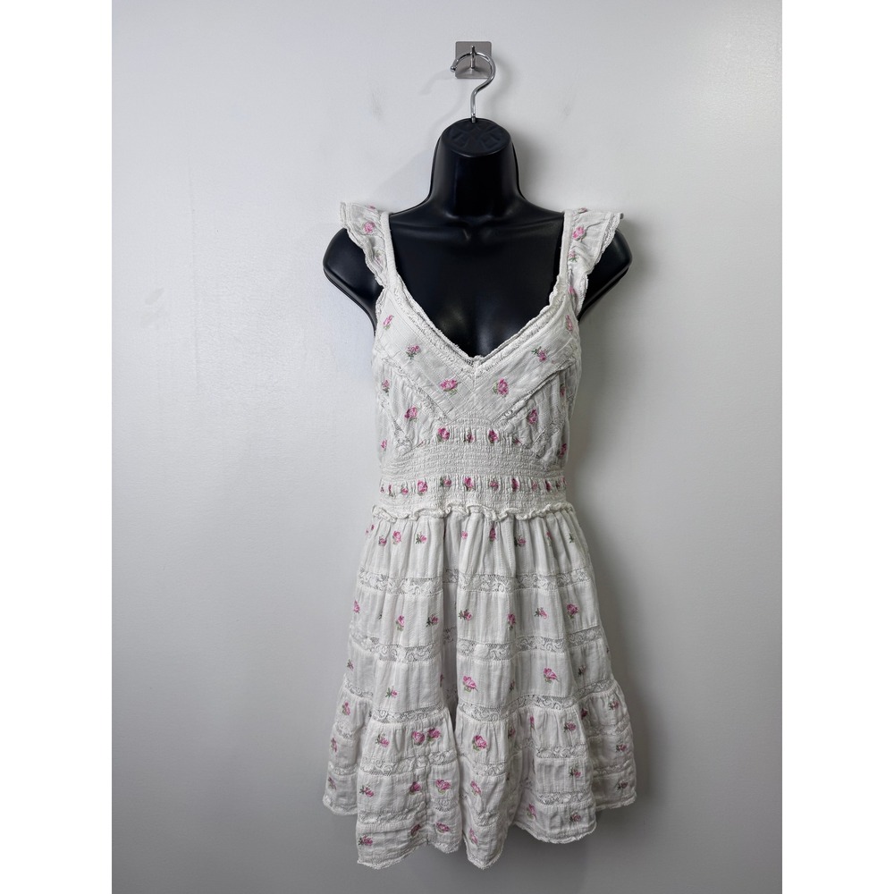 LoveShackFancy Finny White Mini Dress Floral Lace Smocked Cottage Core Small